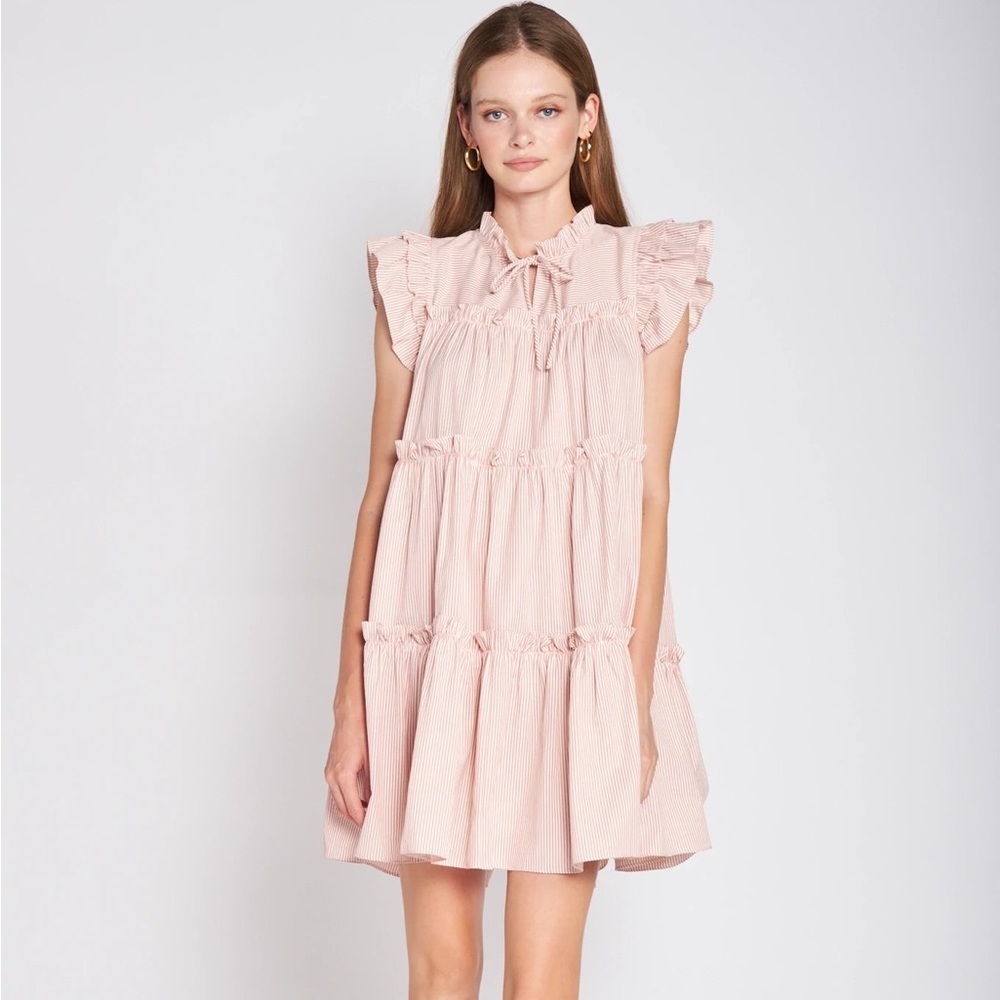 EN SAISON Ida Flutter-Sleeve Striped Mini Dress